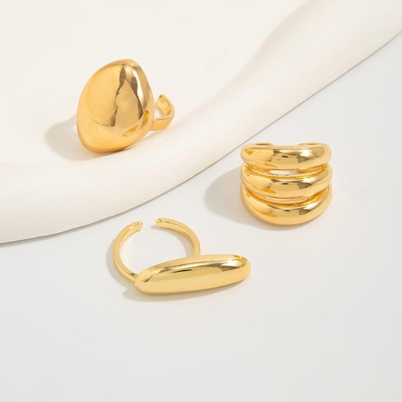 Women Chunky Gold Rings Set Stackable Adjustable Knuckle Finger Statement Jewelr - Picture 5 of 7